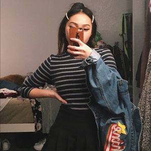 STRIPED MID SLEEVE CROP SHIRT